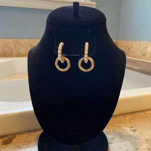 Pearl Gold Double Hoop‎ Earrings